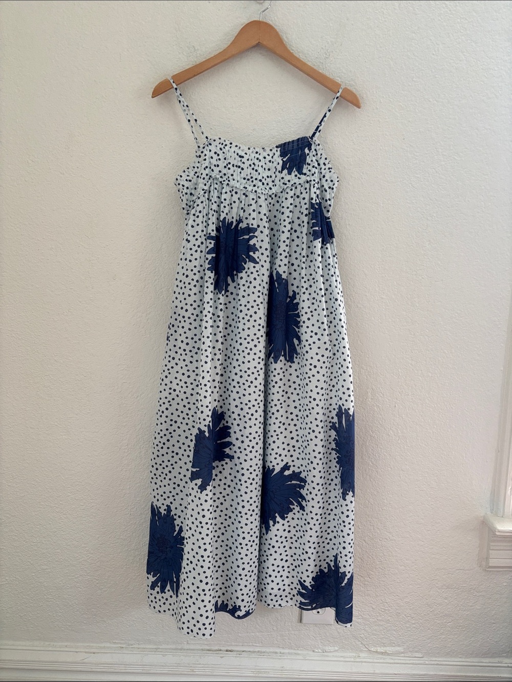 Alix Of Bohemia Cotton Silk Floral Polka Dot Eden Indigo Dahlia Midi Dress - Picture 2 of 13